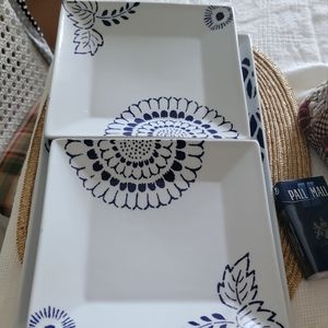 Set LOT Of 2 Square Plates The Cellar Whiteware Blue Floral China
